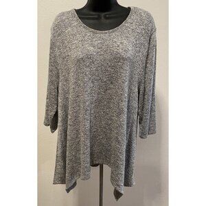 Bon Worth Petite Size LP Black 3/4Top Sleeve Shiny Textured Fabric Blouse